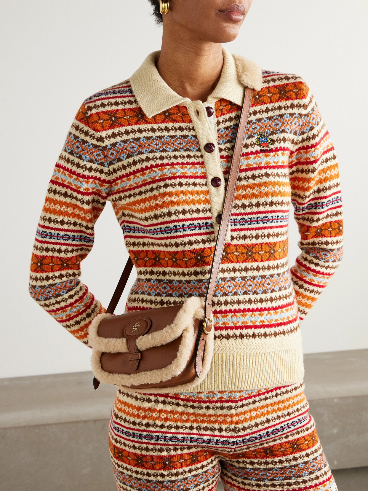 Shearling-Trimmed Shoulder Bag