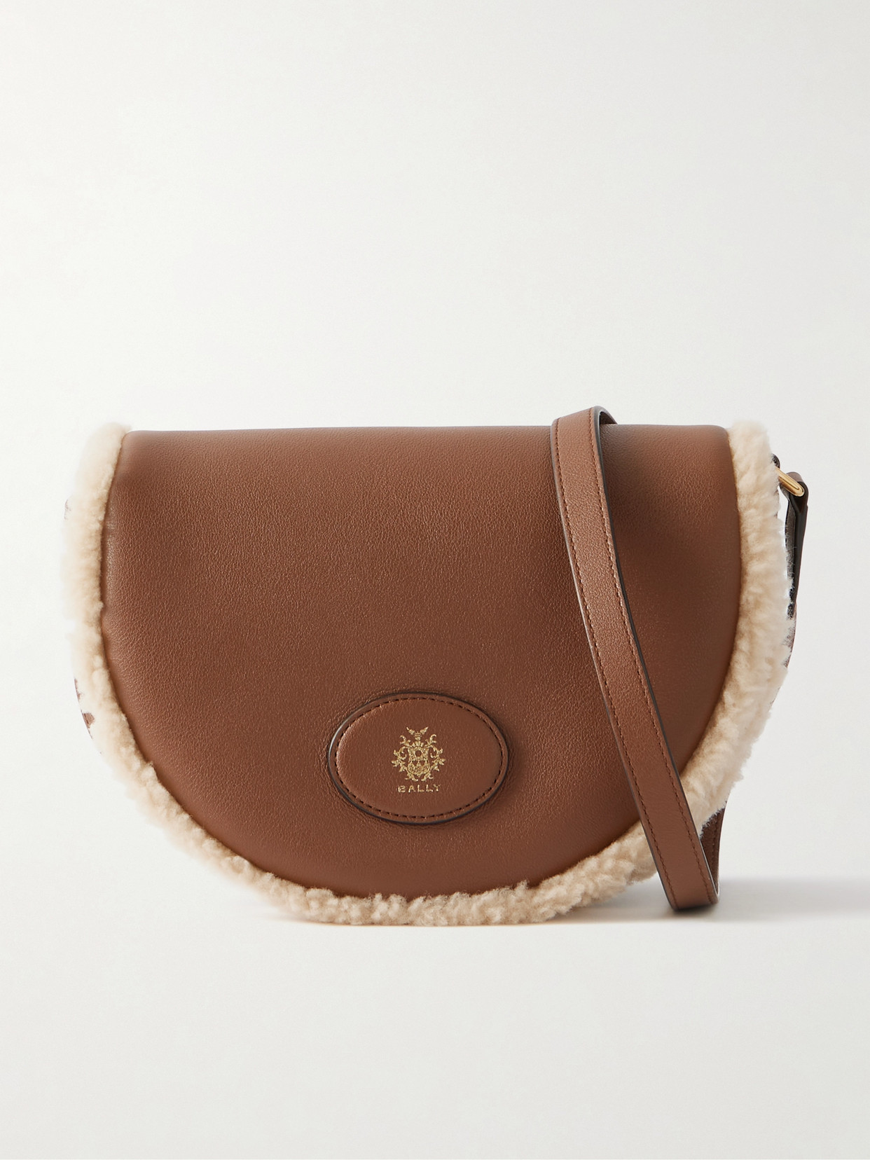 Bally Elisabeth Shearling-trimmed Leather Shoulder Bag In Brown