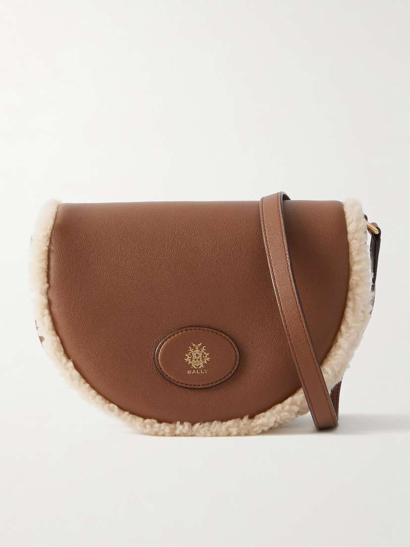 BALLY Elisabeth Shearling-trimmed Leather Shoulder Bag