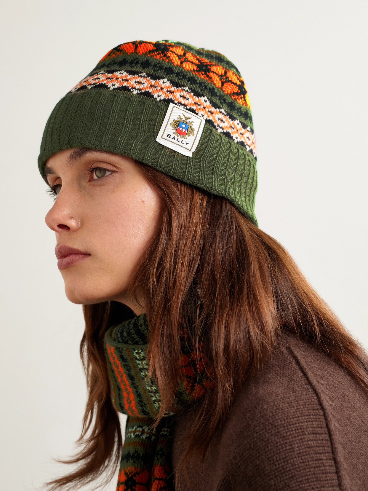 Bally Fair Isle Wool Beanie In Green