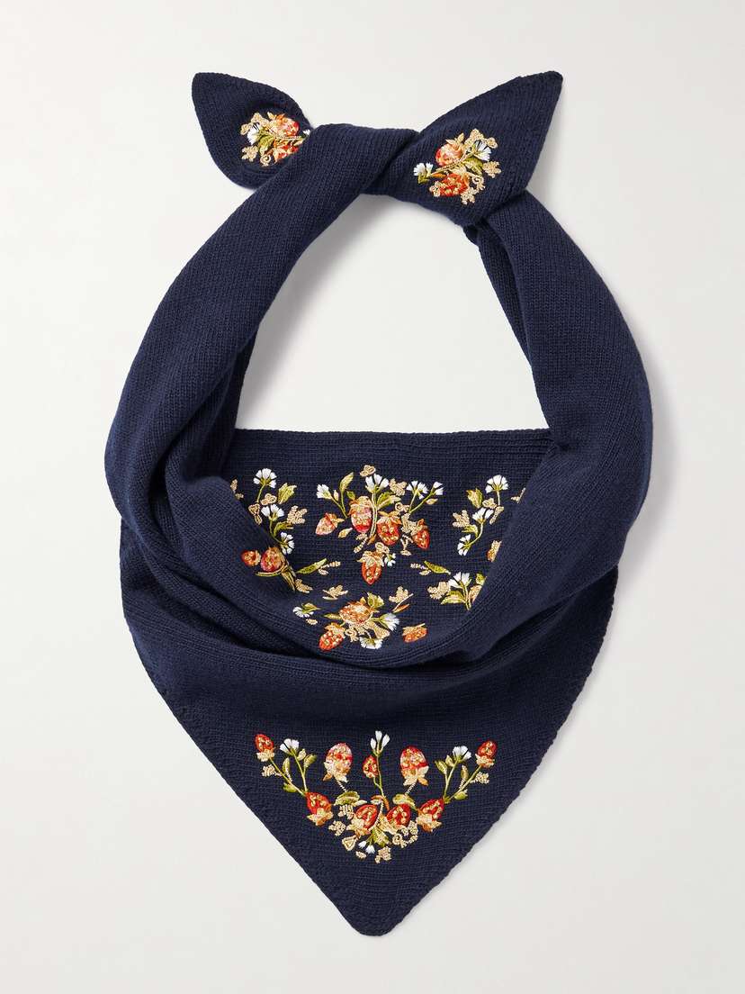 BALLY Embroidered Wool Head Scarf