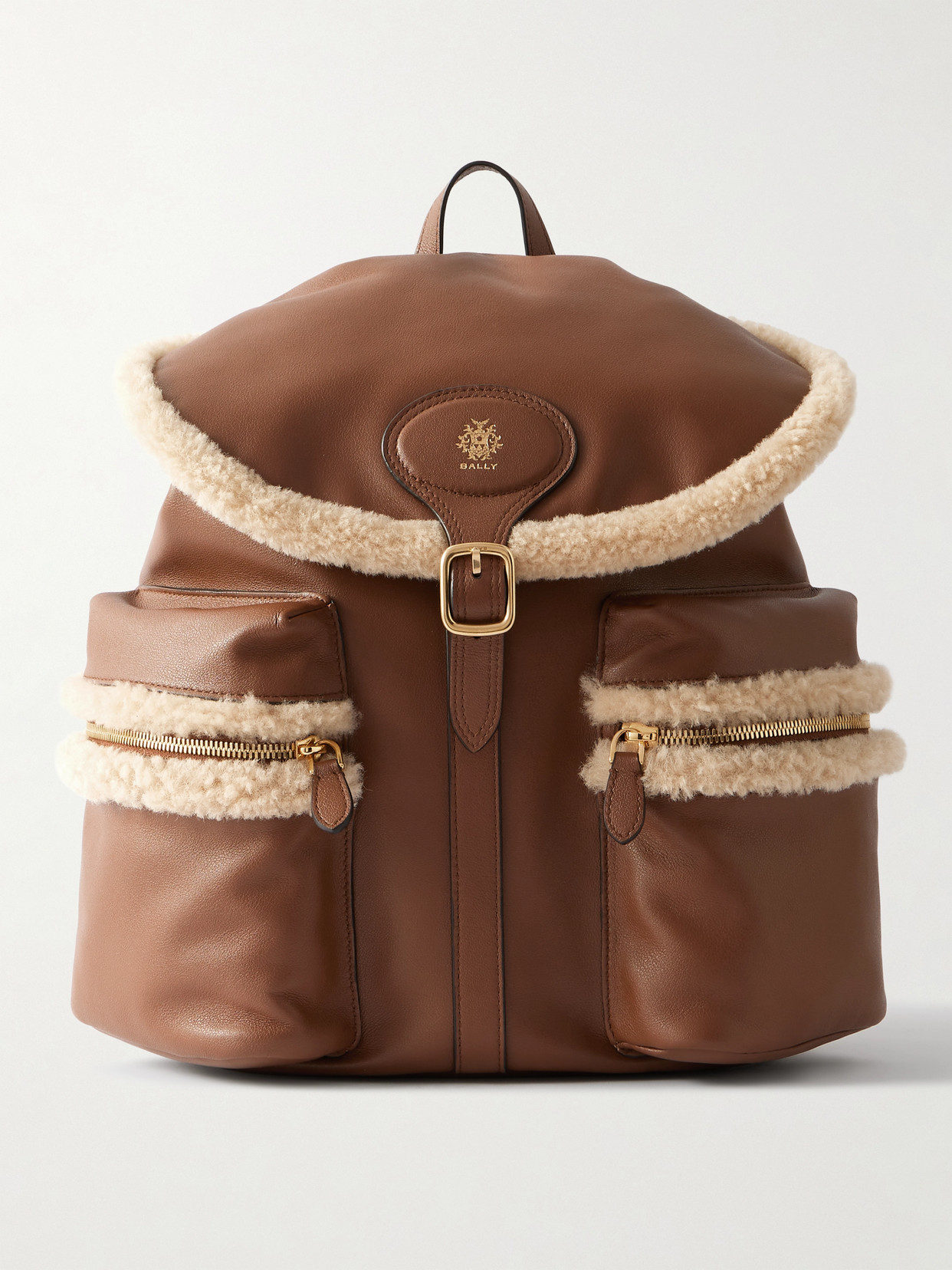 Bally Shearling-trimmed Leather Backpack In Brown
