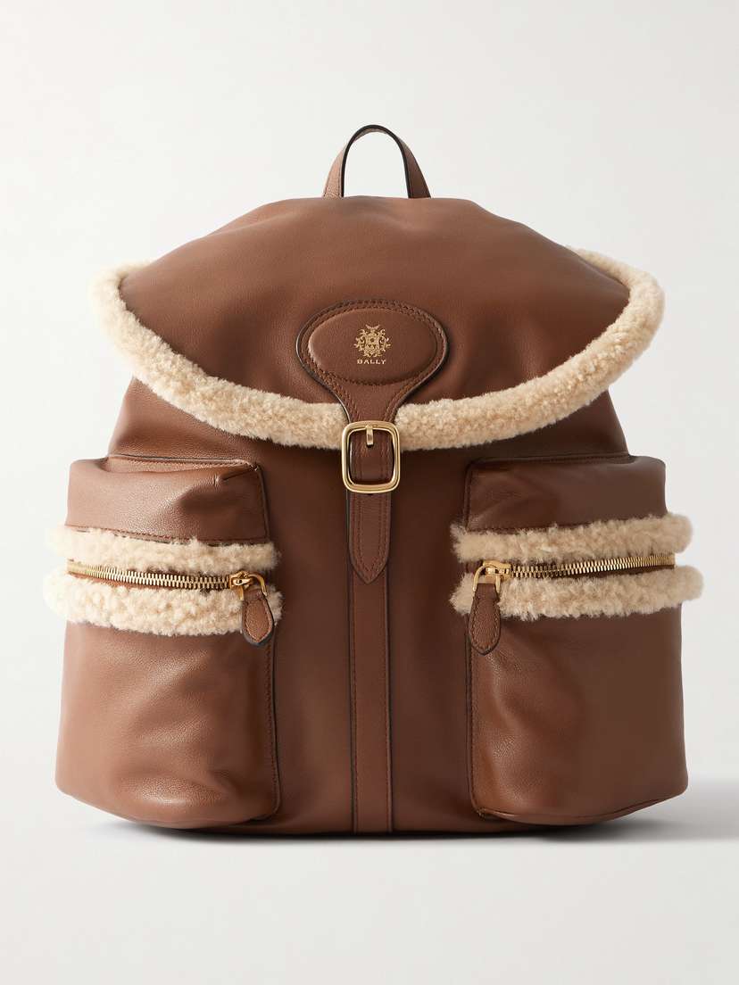 BALLY Shearling-trimmed Leather Backpack
