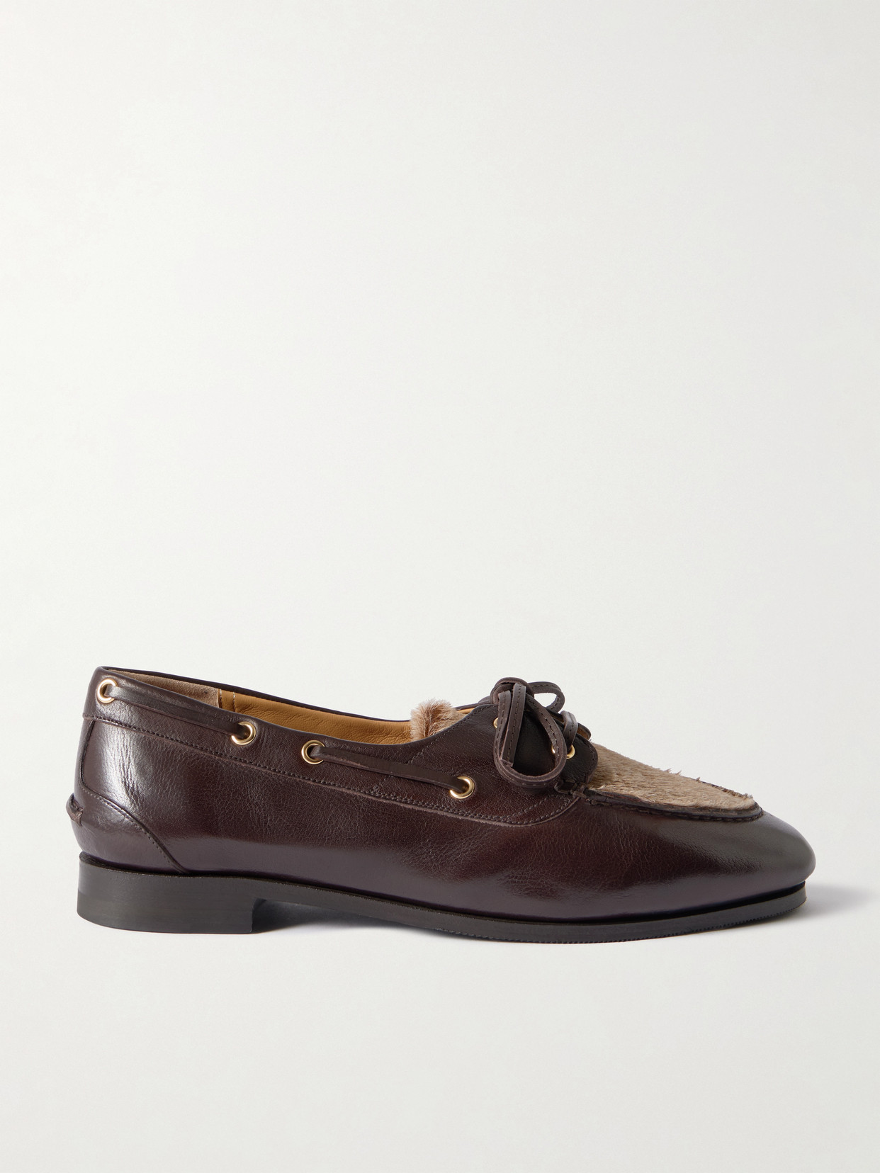 Bally Pinar Calf Hair-trimmed Leather Boat Shoes In Burgundy