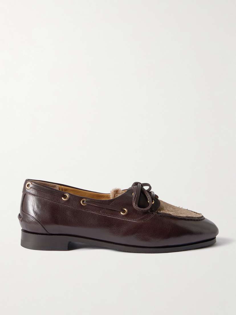 BALLY Pinar Calf Hair-trimmed Leather Boat Shoes