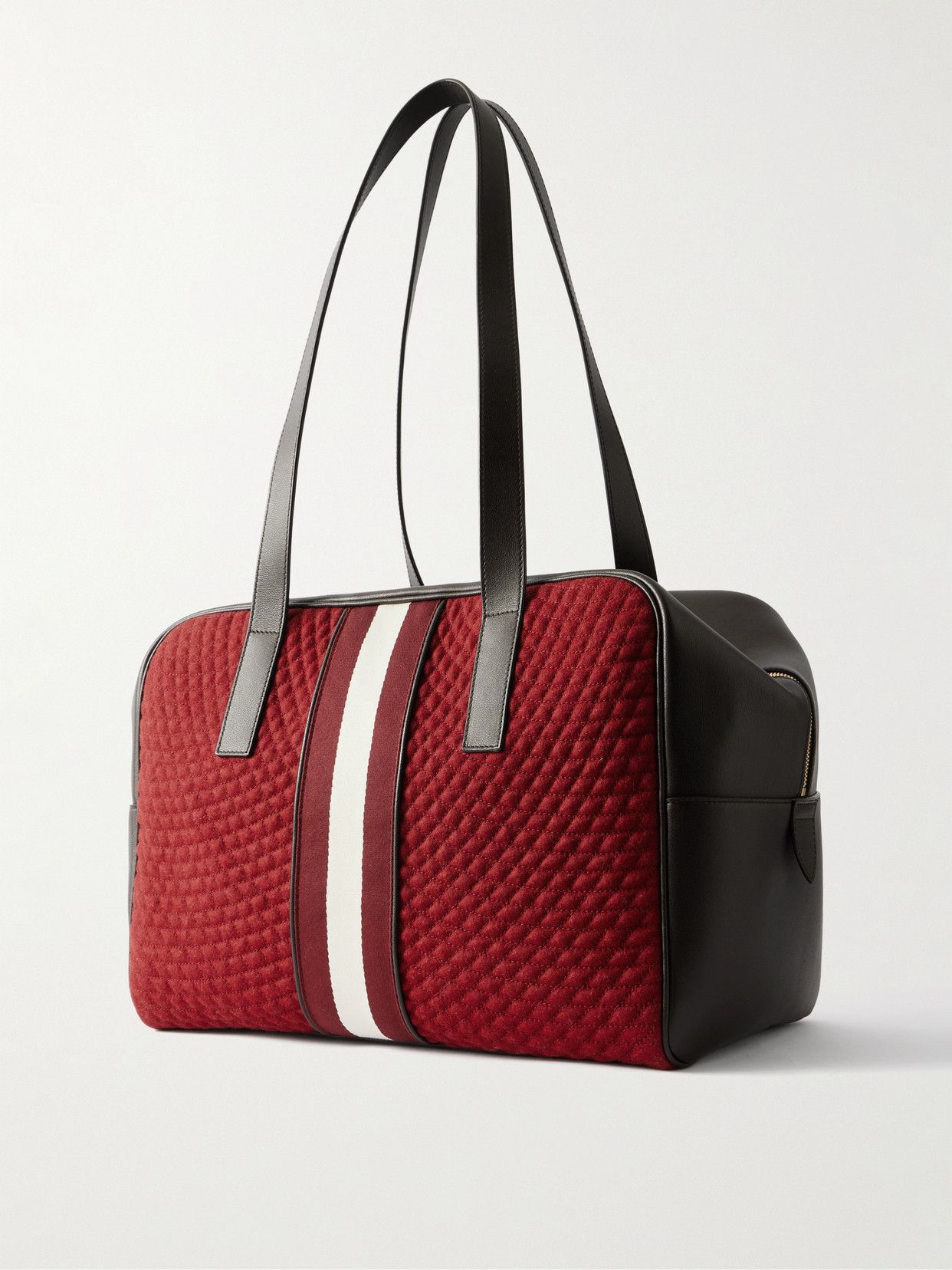 Bally Weekender Leather And Striped Canvas-trimmed Quilted Felt Tote In Red
