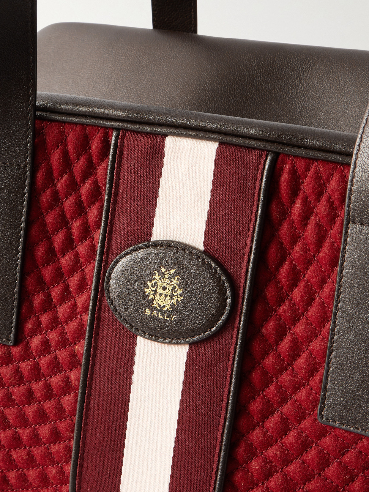 Bally Weekender Leather And Striped Canvas-trimmed Quilted Felt Tote In Red
