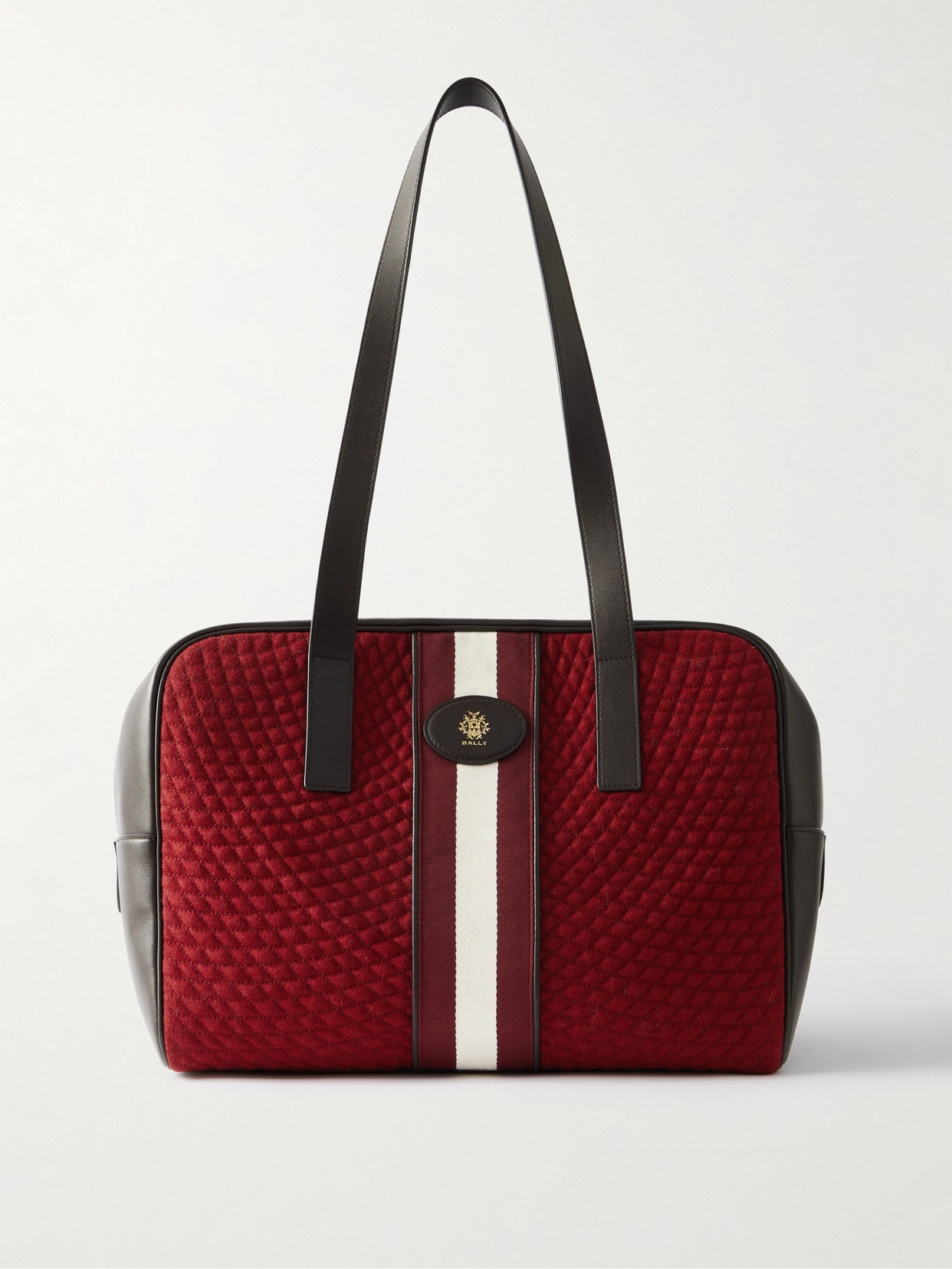 Bally Weekender Leather And Striped Canvas-trimmed Quilted Felt Tote In Red