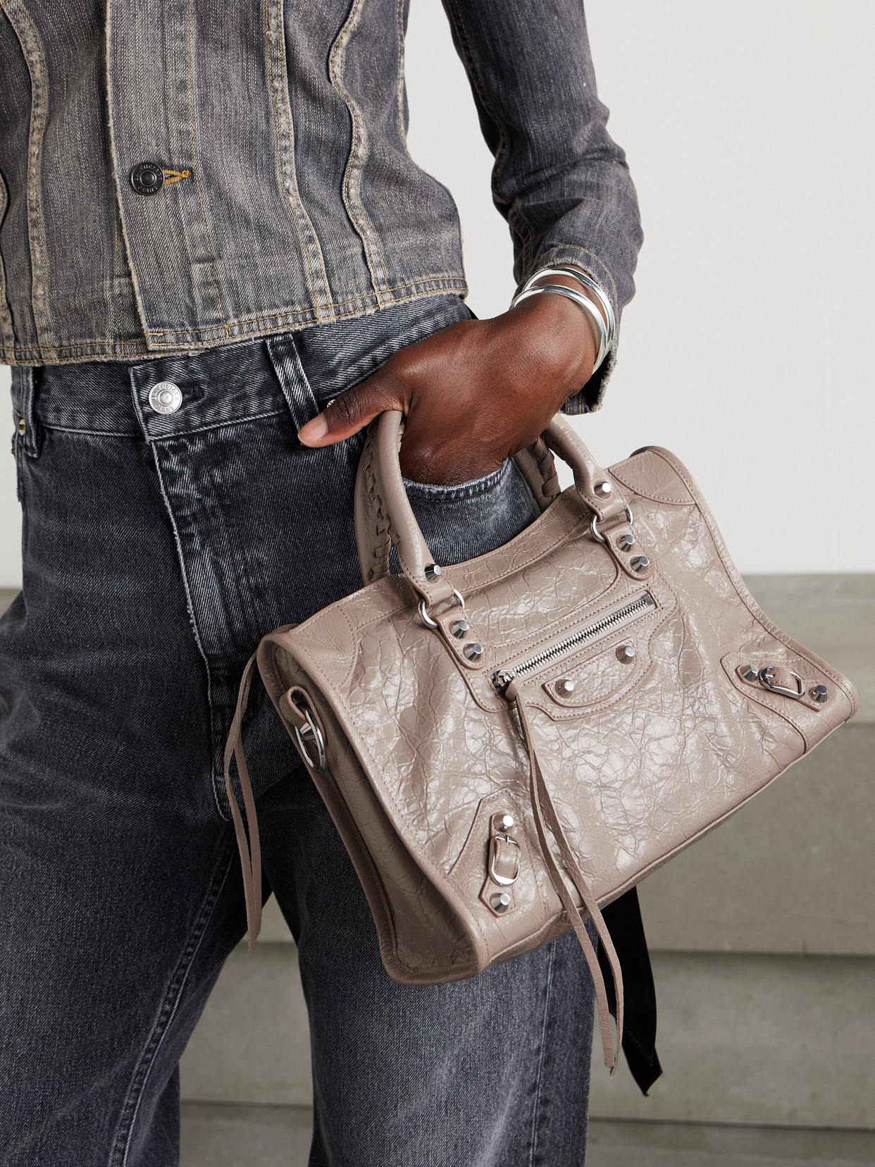 Balenciaga Le City Small Embellished Textured-leather Tote