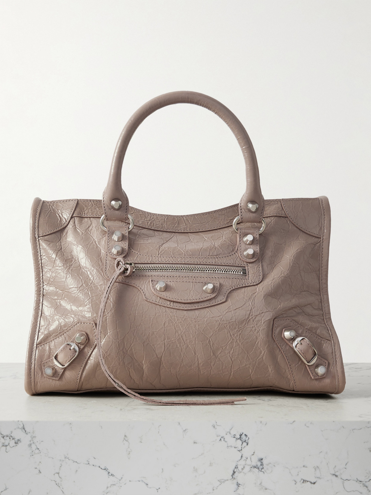 Balenciaga Le City Small Embellished Textured-leather Tote In Neutral