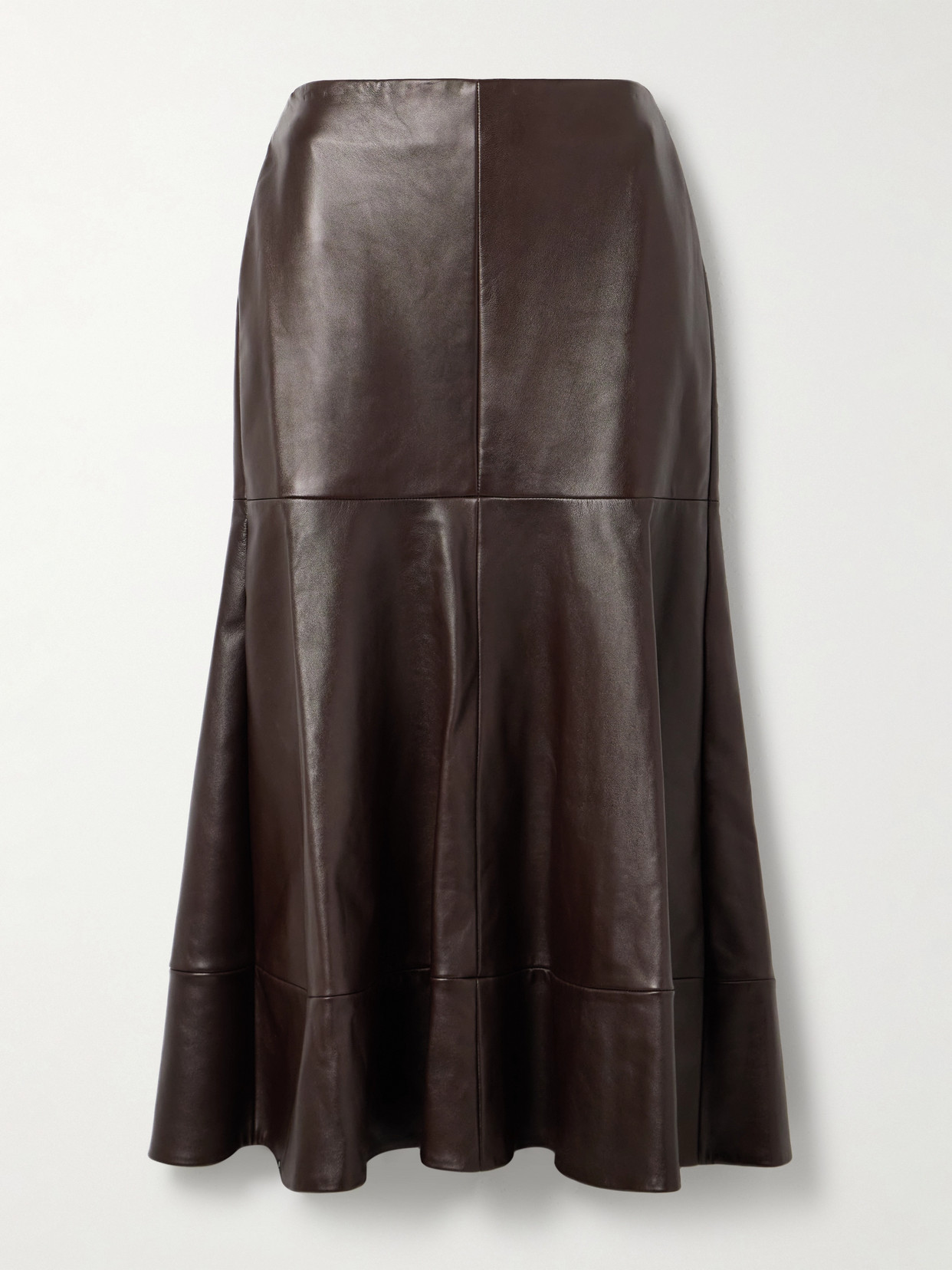 Brandon Maxwell The Preston Paneled Leather Midi Skirt In Brown