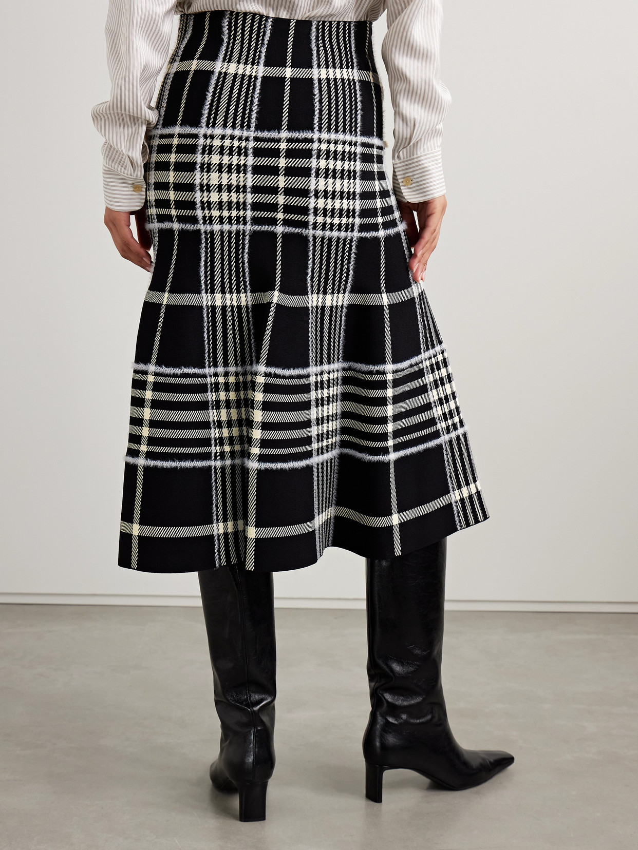 Brandon Maxwell The Rory Checked Jacquard-knit Midi Skirt In Black