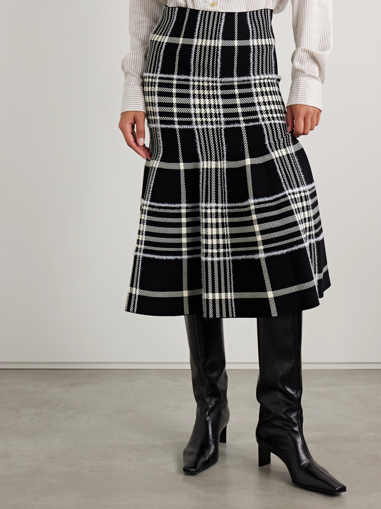 Brandon Maxwell The Rory Checked Jacquard-knit Midi Skirt In Black