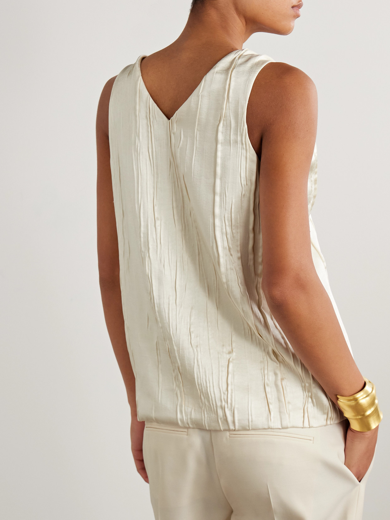 Brandon Maxwell The Drew Embellished Crinkled-satin Tank In White