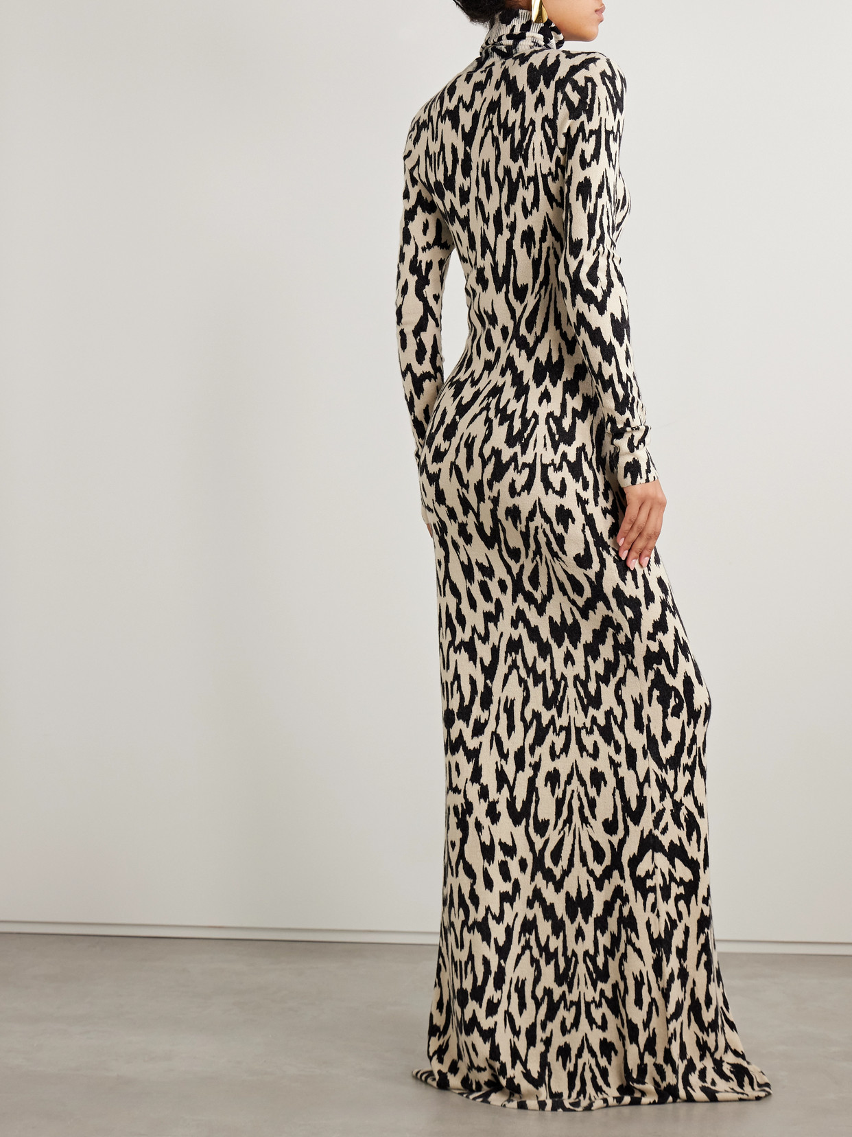 Brandon Maxwell The Camille Leopard-print Cashmere Turtleneck Maxi Dress In Multi