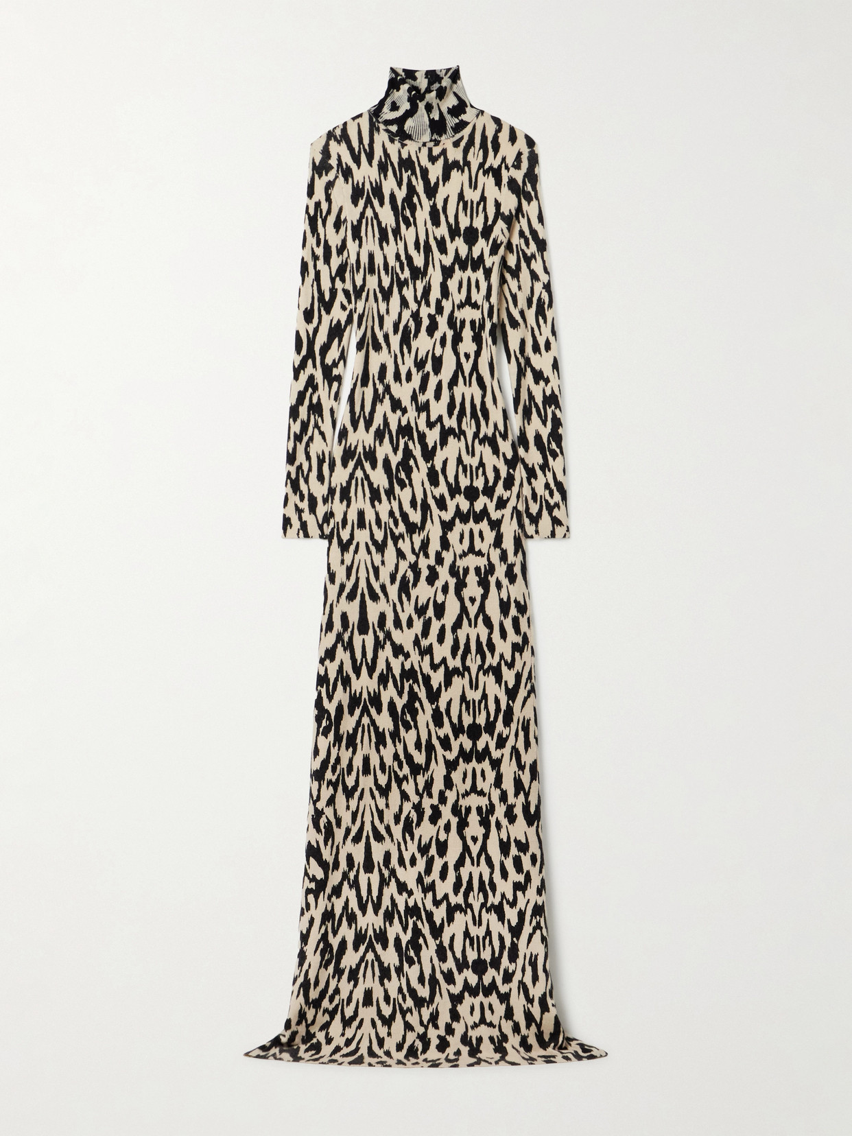 Brandon Maxwell The Camille Leopard-print Cashmere Turtleneck Maxi Dress In Multi