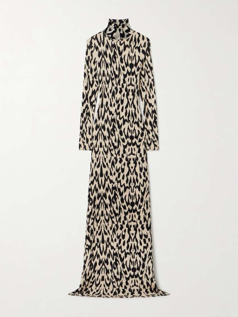 Brandon Maxwell The Camille Leopard-print Cashmere Turtleneck Maxi Dress