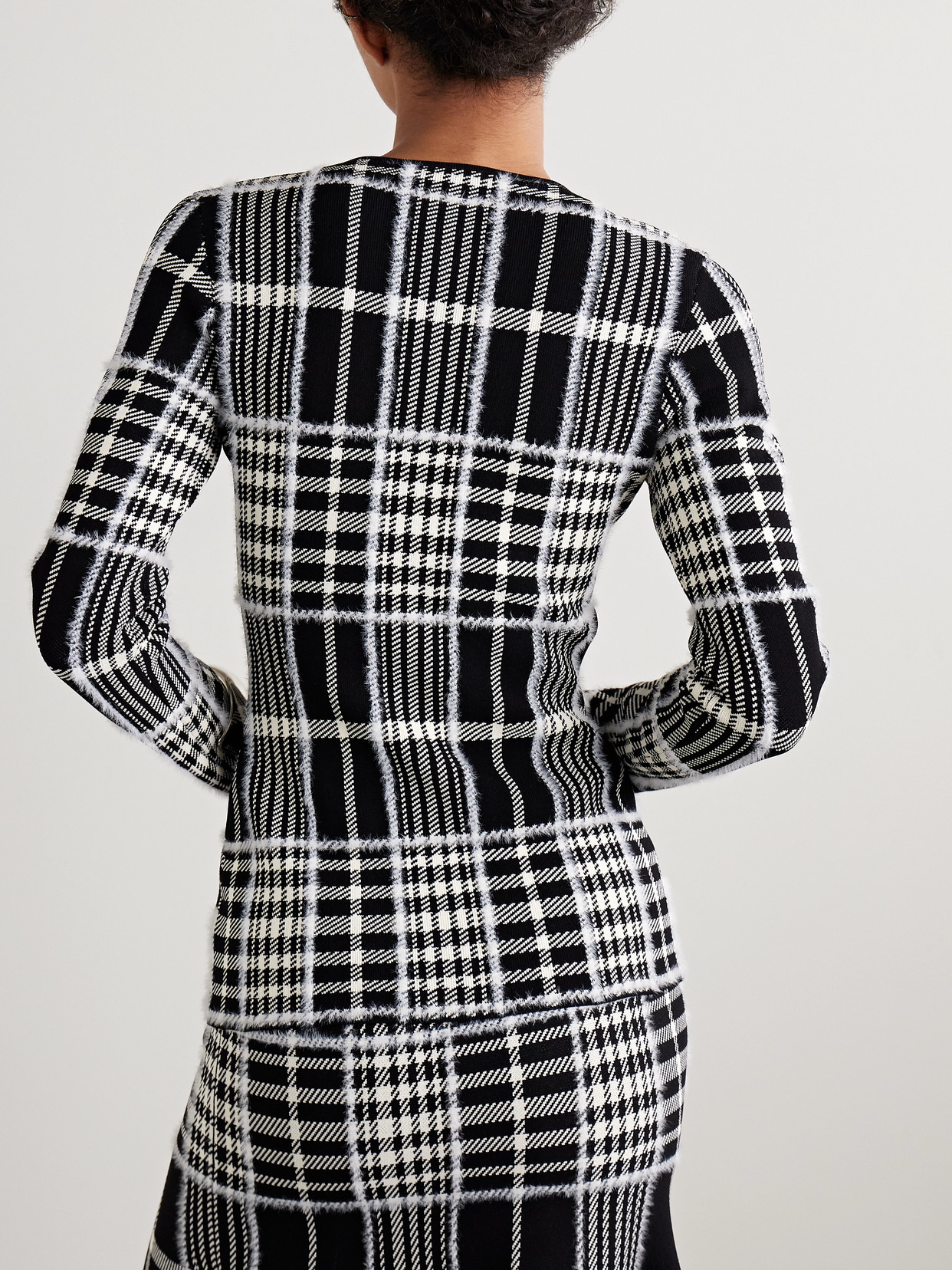 Brandon Maxwell The Greer Checked Jacquard-knit Cardigan In Black