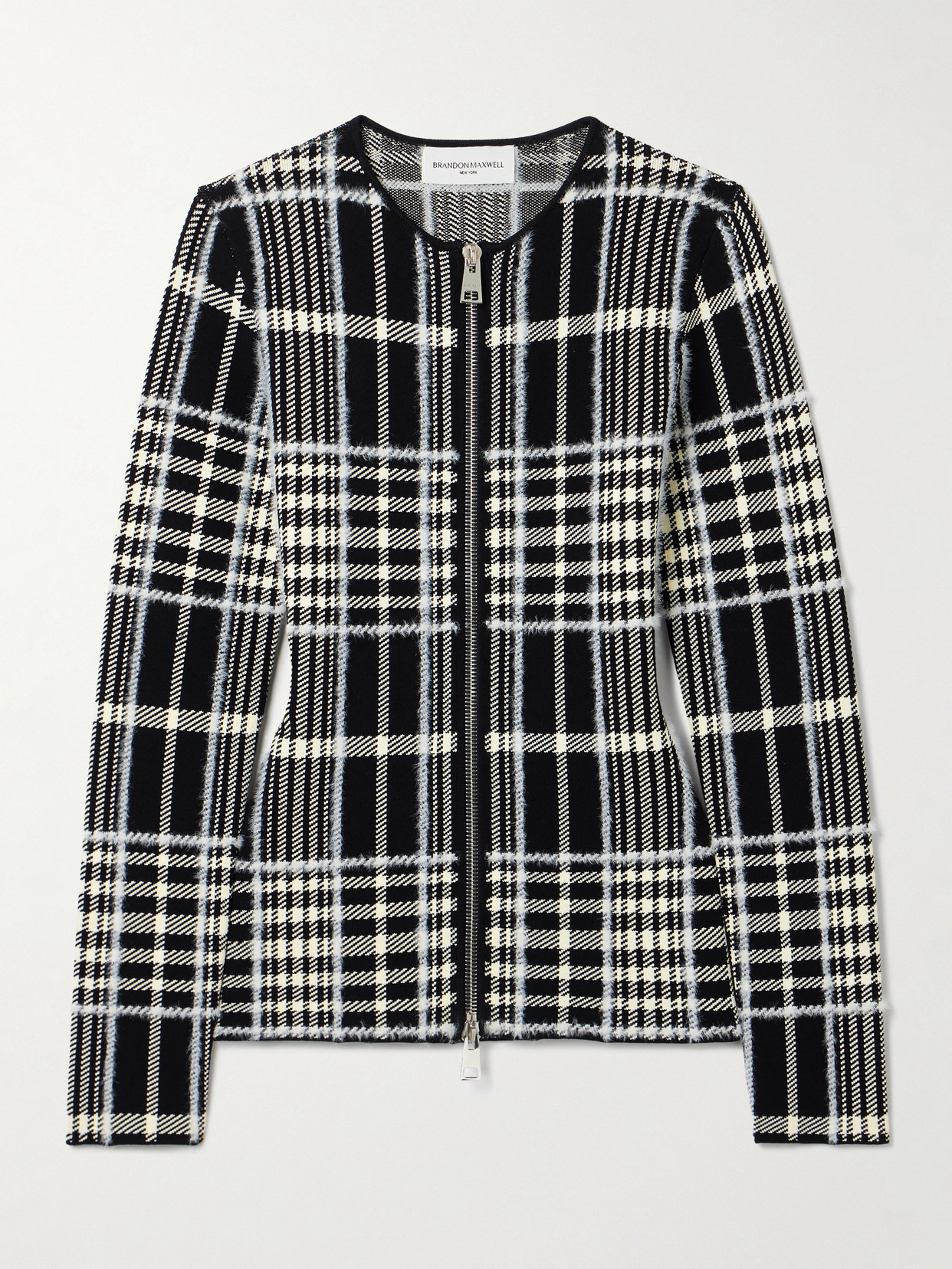 Brandon Maxwell The Greer Checked Jacquard-knit Cardigan In Black
