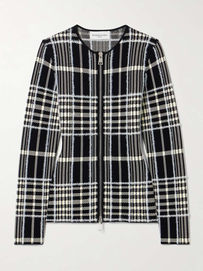 Brandon Maxwell The Greer Checked Jacquard-knit Cardigan