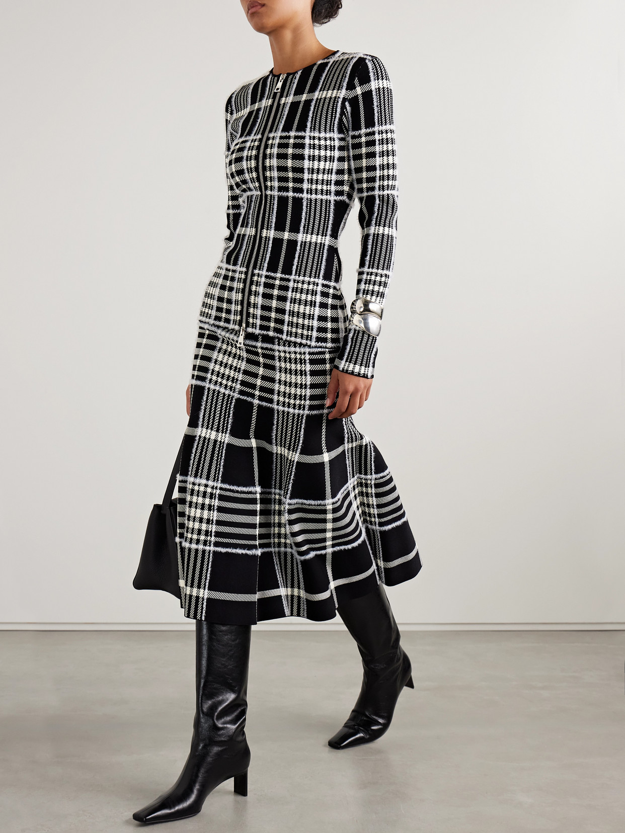 Brandon Maxwell The Greer Checked Jacquard-knit Cardigan In Black