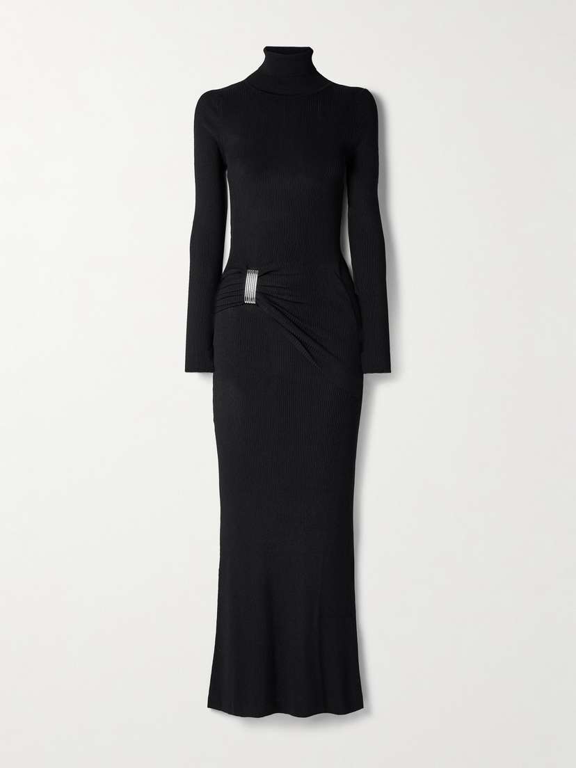Brandon Maxwell The Lainey Embellished Gathered Ribbed-knit Maxi Dress
