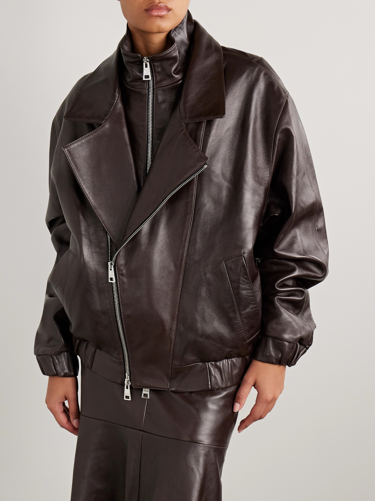 Brandon Maxwell The Emmett Double-zip Leather Motorcycle Jacket In Brown