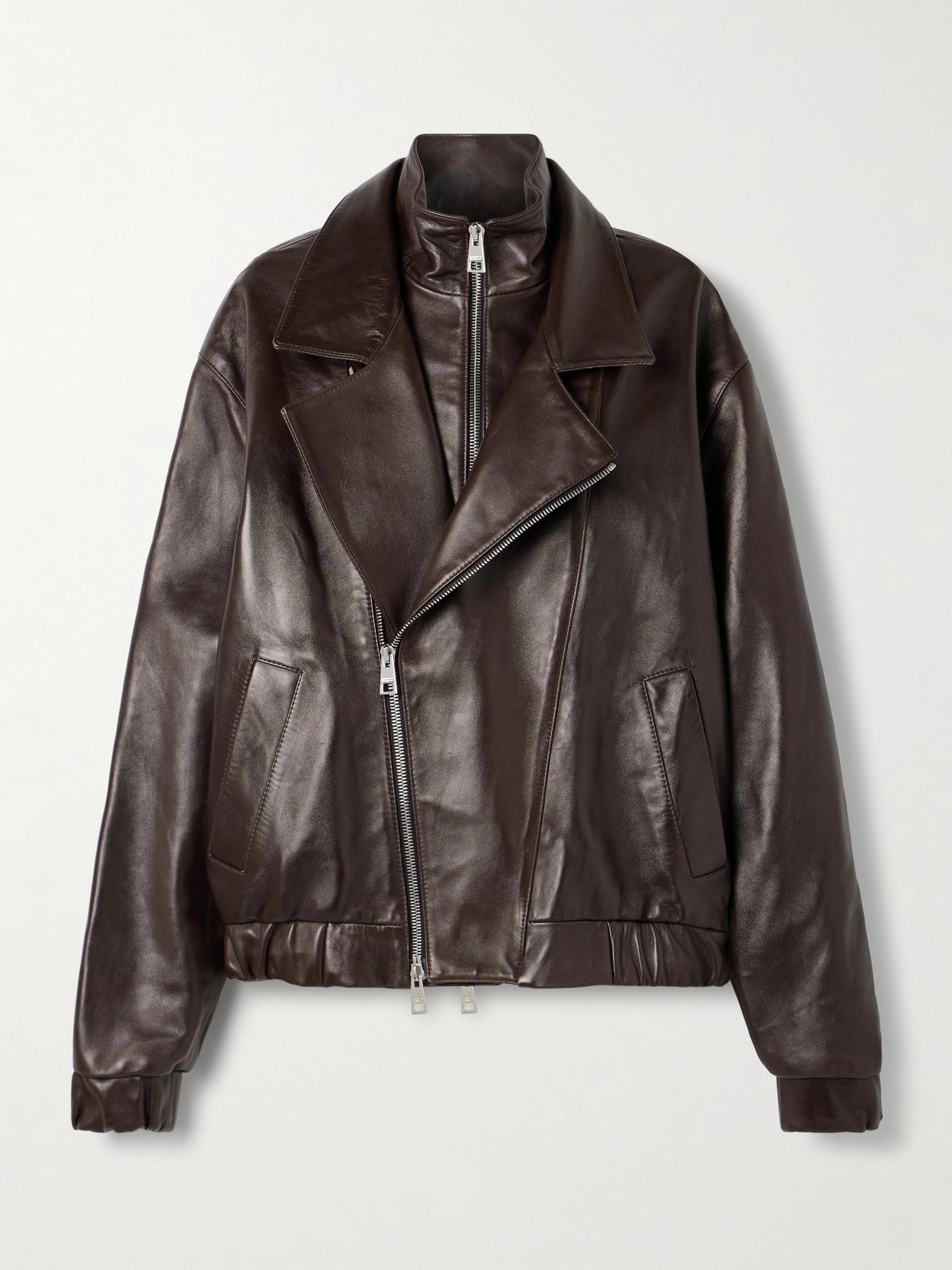 Brandon Maxwell The Emmett Layered Paneled Leather Biker Jacket In Brown