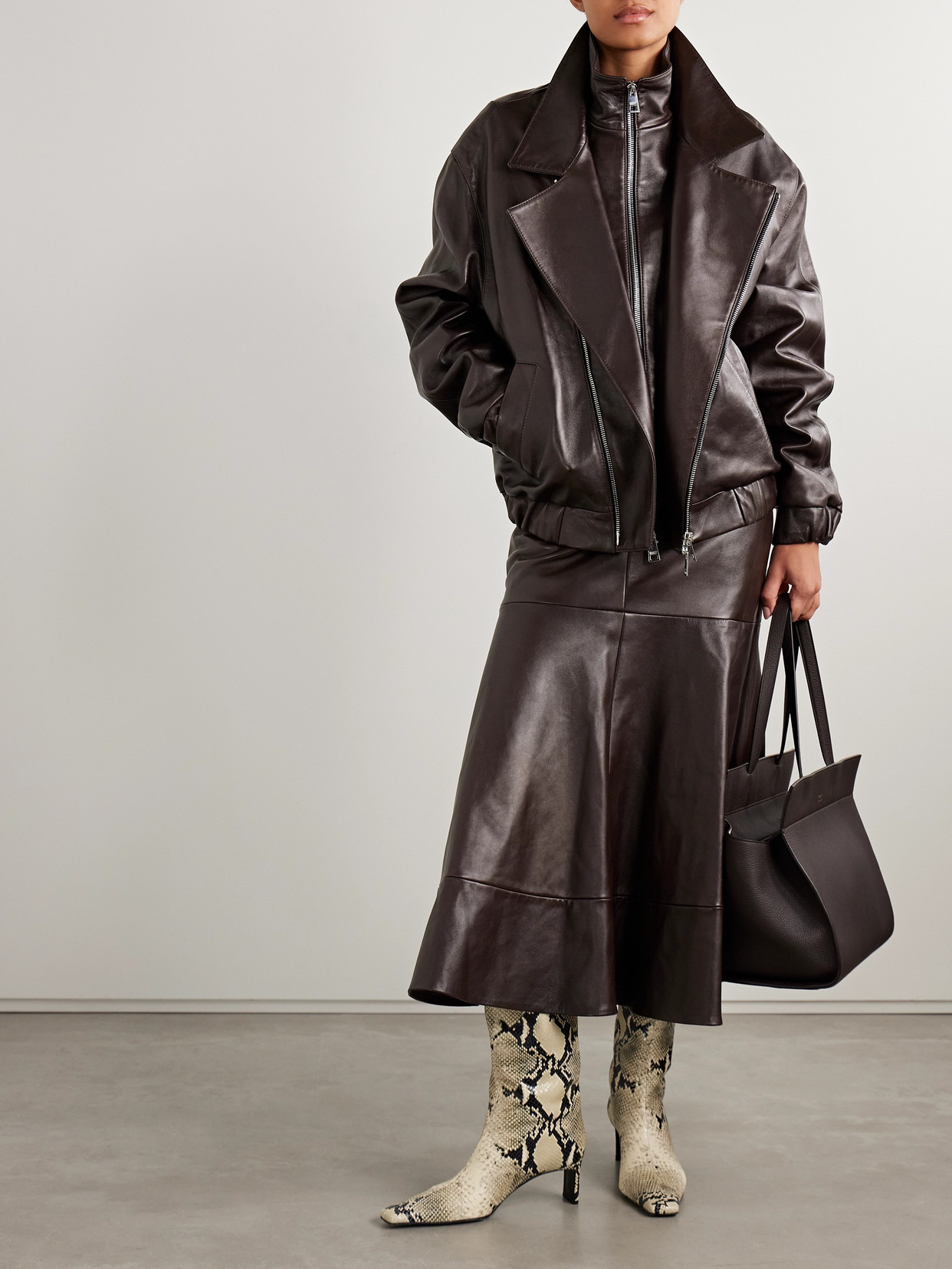 Brandon Maxwell The Emmett Double-zip Leather Motorcycle Jacket In Brown