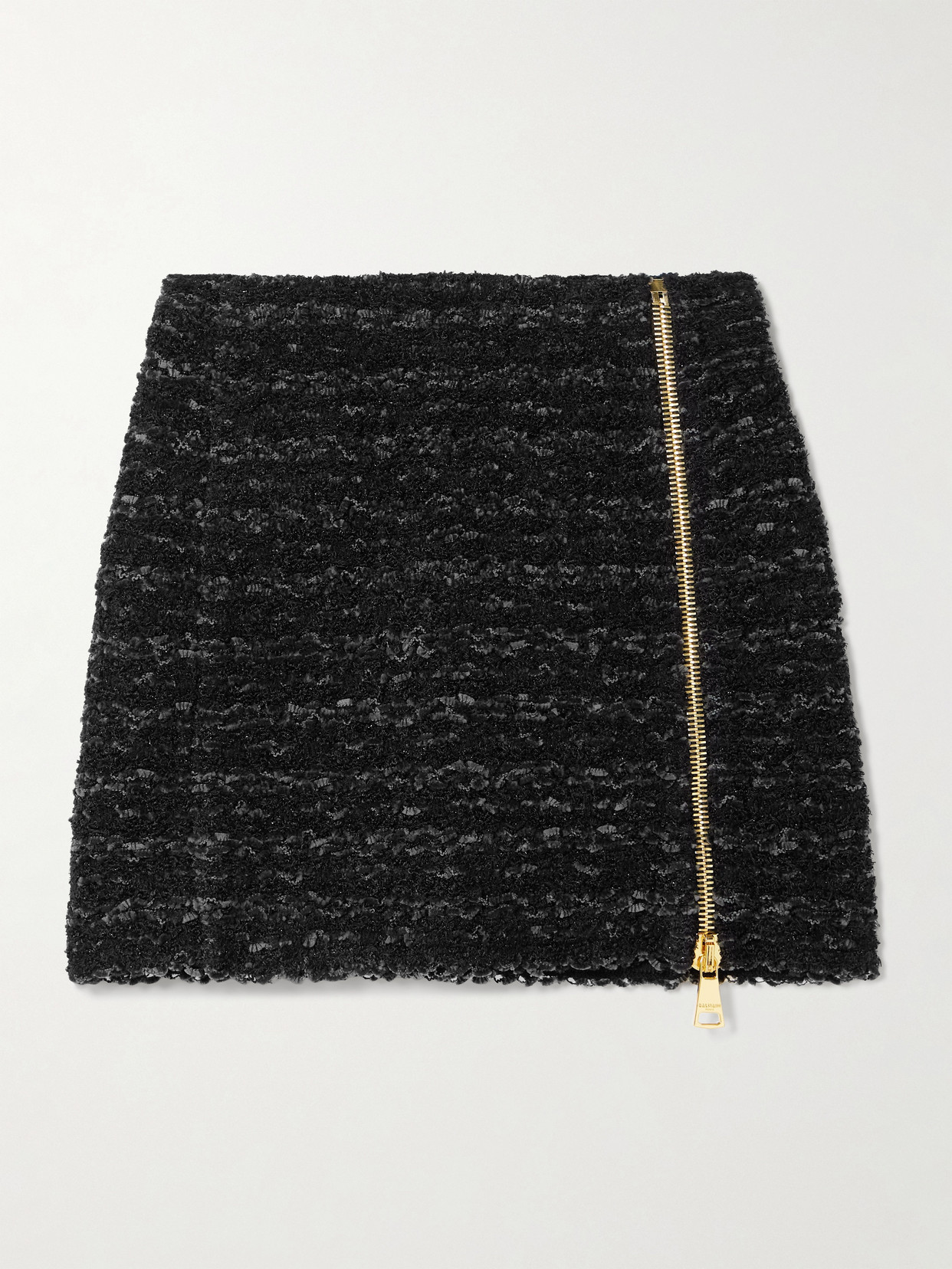 Balmain Zip-embellished Bouclé-tweed Mini Skirt In Black