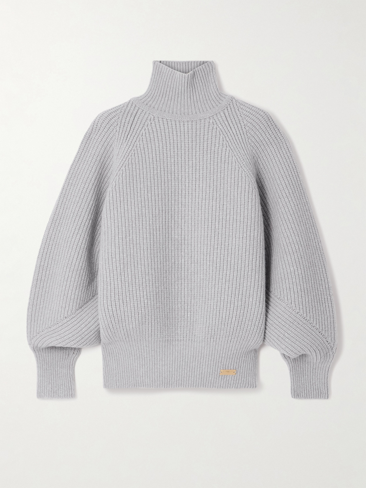 Balmain Oversized Turtleneck Ribbed Knit Sweater In Gray