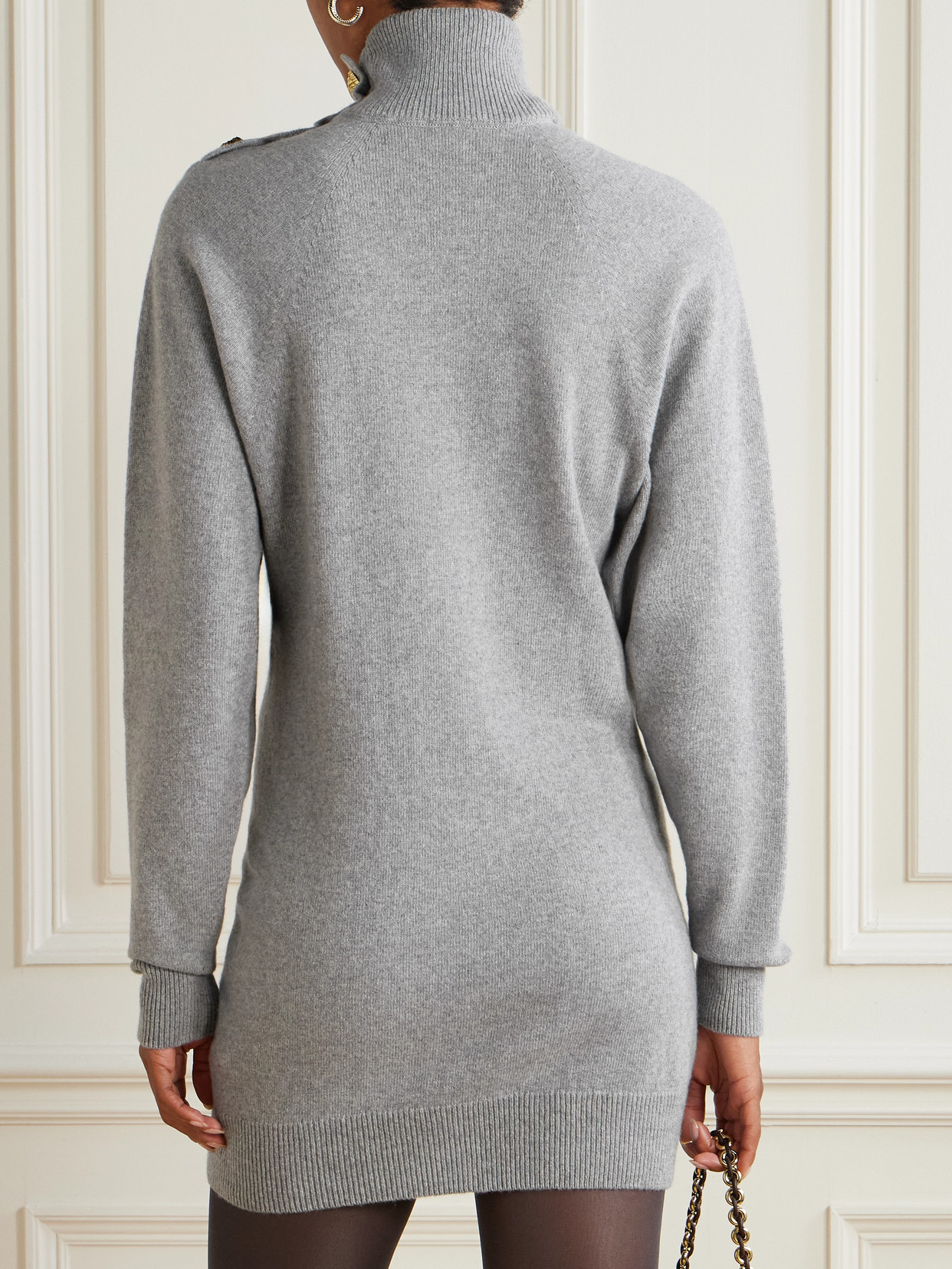 Balmain Embellished Cashmere And Virgin Wool-blend Mini Dress In Gray