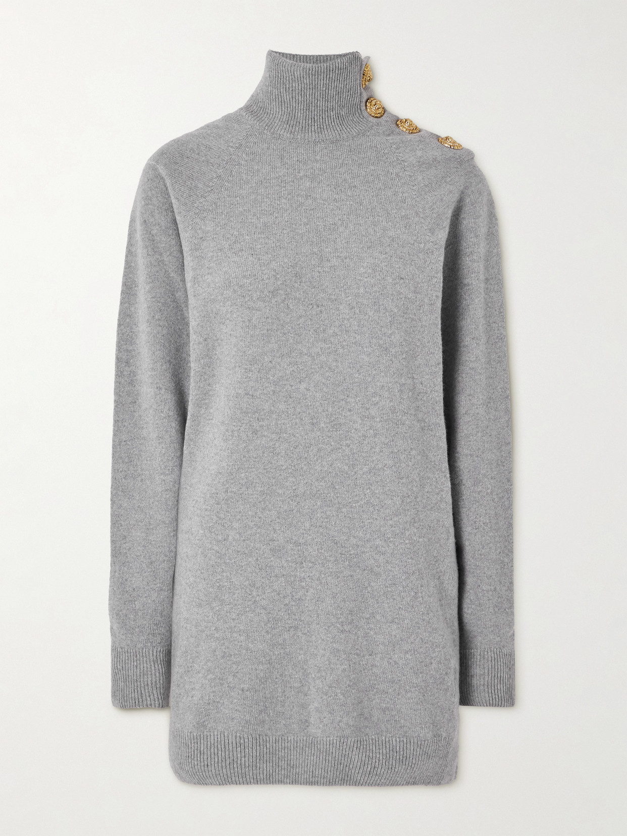 Balmain Embellished Cashmere And Virgin Wool-blend Mini Dress In Gray