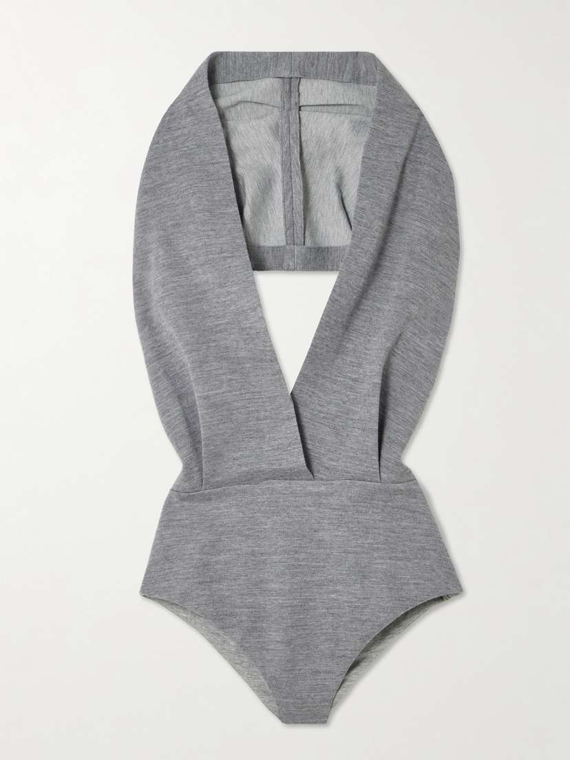 Balmain Hooded Open-back Draped Wool-blend Jersey Bodysuit