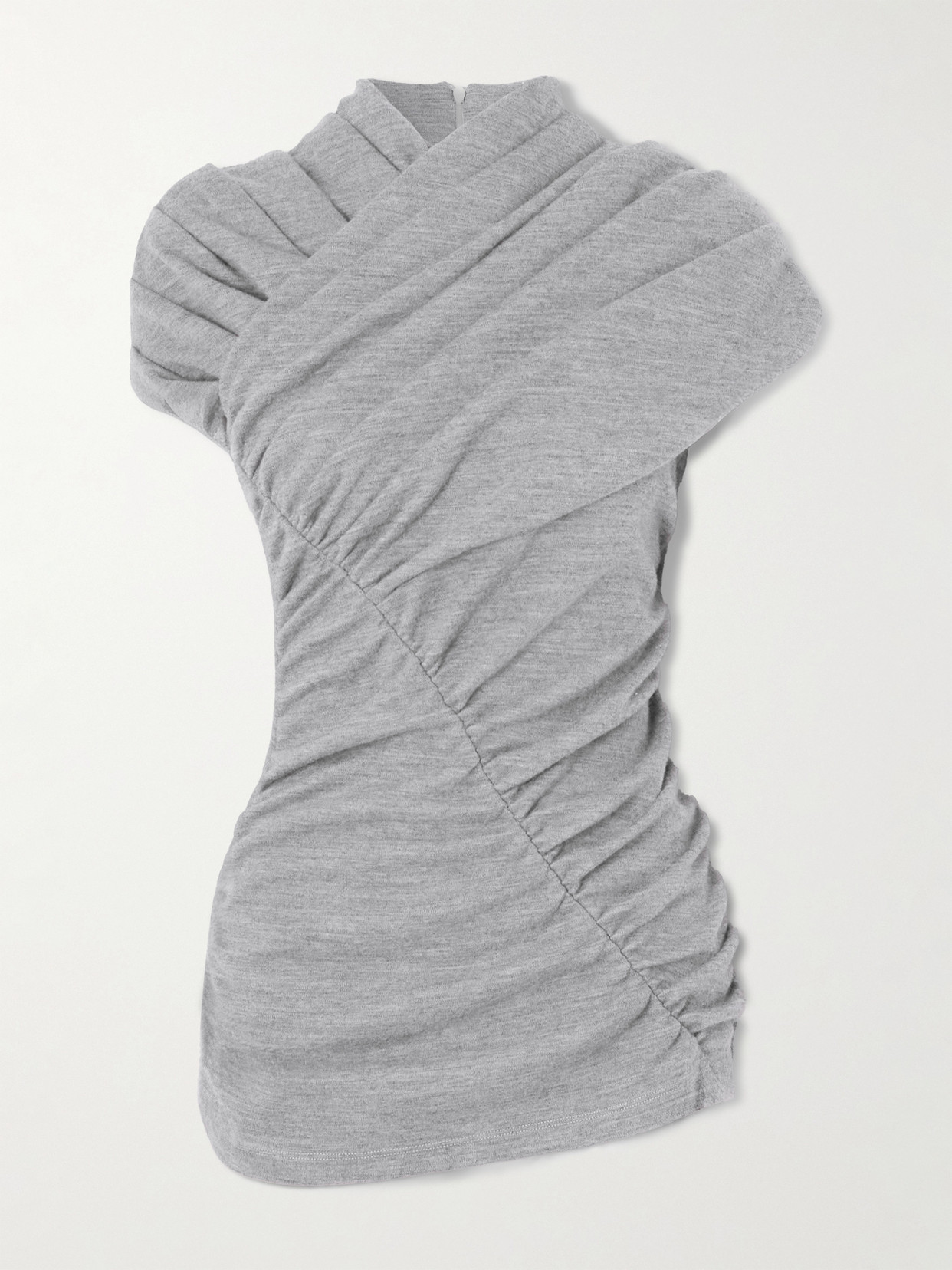 Balmain Ruched Wool-blend Top In Gray