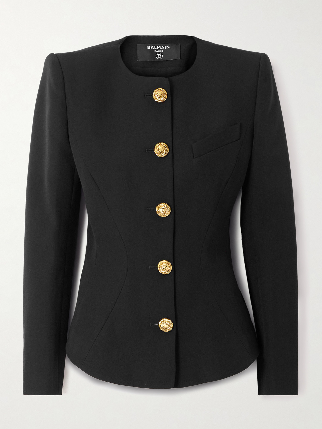 Balmain Grain De Poudre Wool Jacket In Black