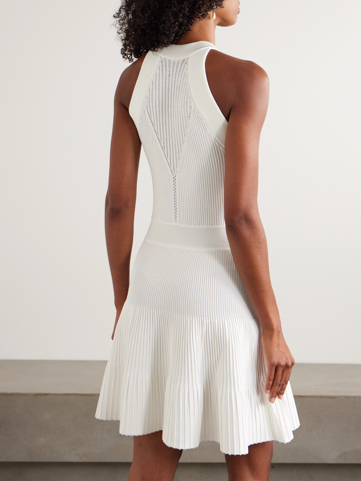 Balmain Ribbed Pointelle-knit Mini Dress In White