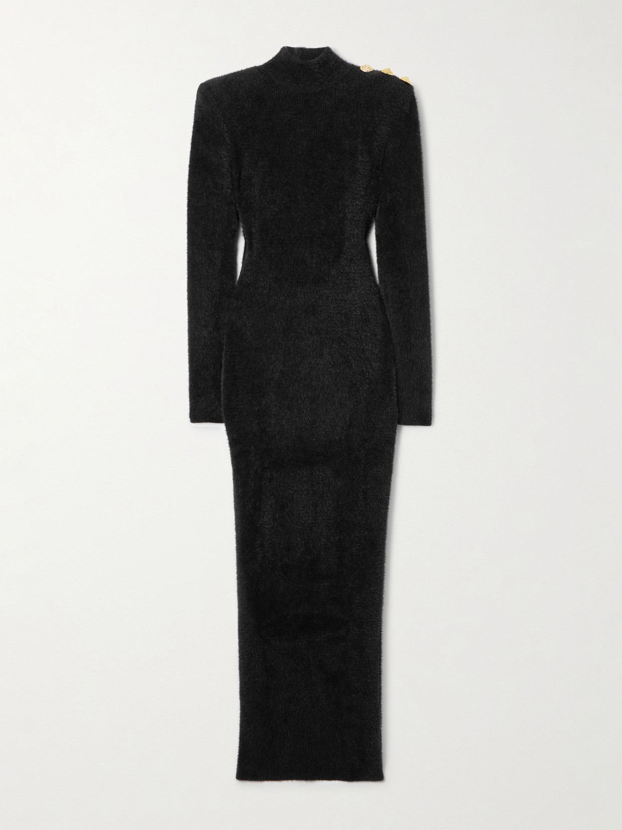 Balmain Button-embellished Open-back Brushed Knitted Midi Dress In Black