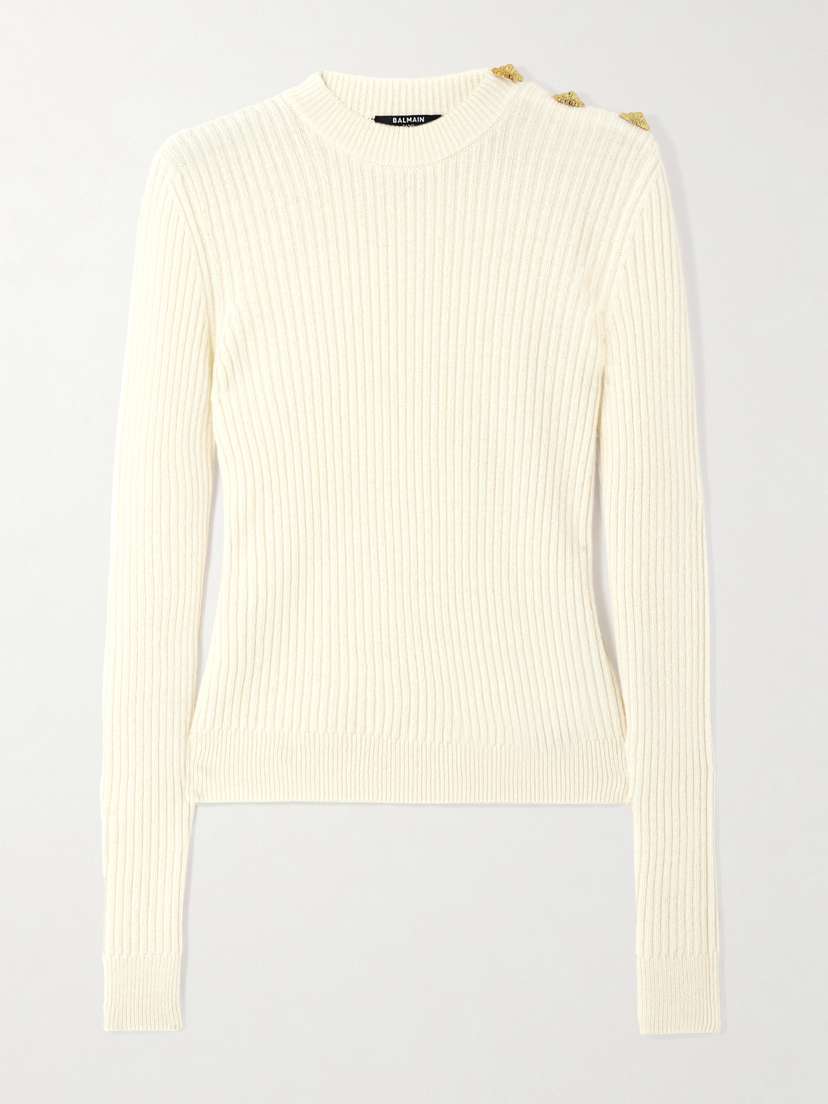 Balmain Button-embellished Ribbed Wool And Cashmere-blend Sweater