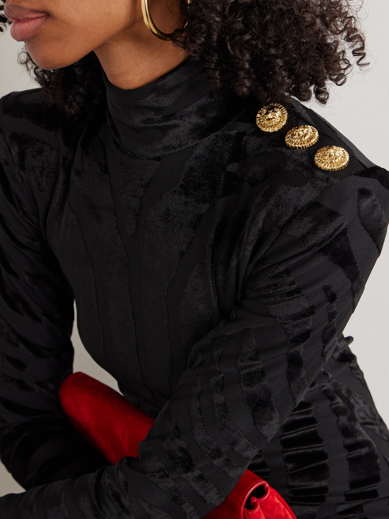 Balmain Button-embellished Devoré-velvet Midi Dress In Black