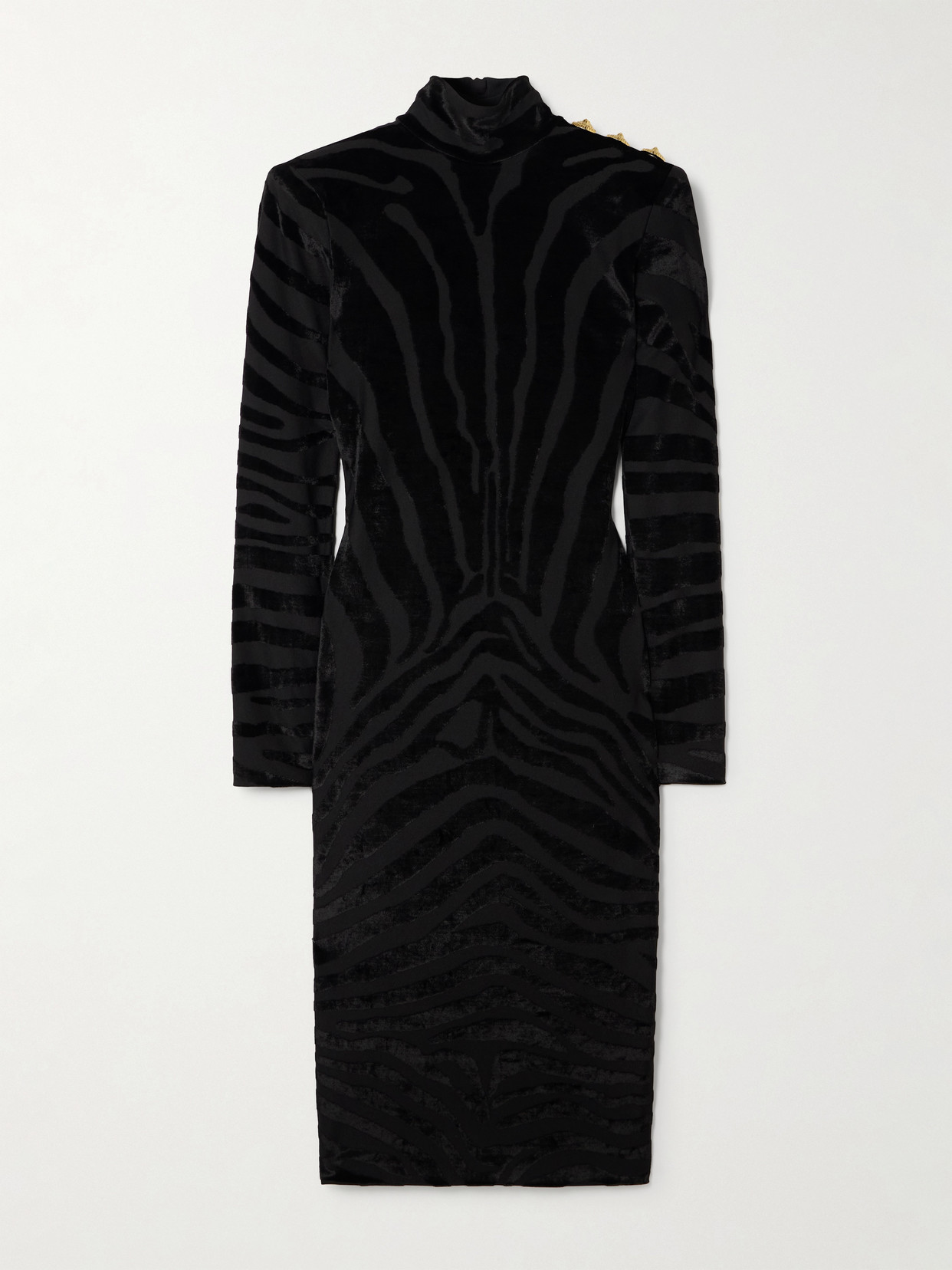 Balmain Button-embellished Devoré-velvet Midi Dress In Black