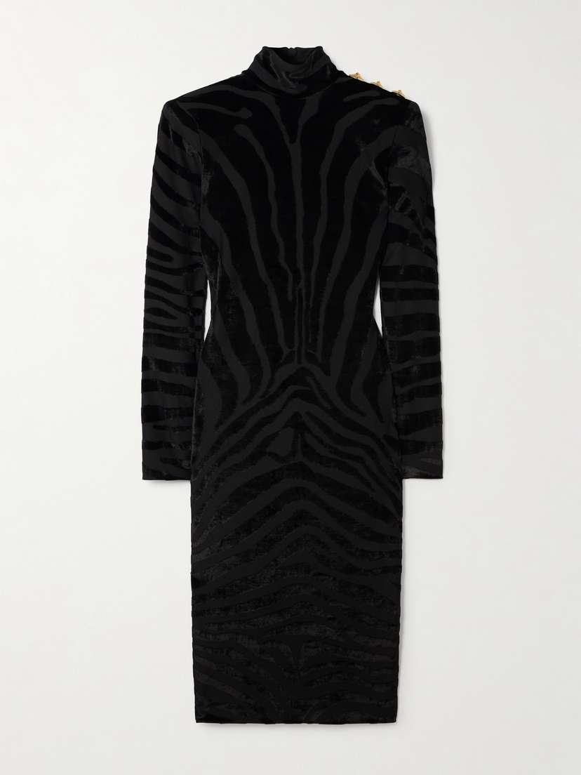 Balmain Button-embellished Devoré-velvet Midi Dress