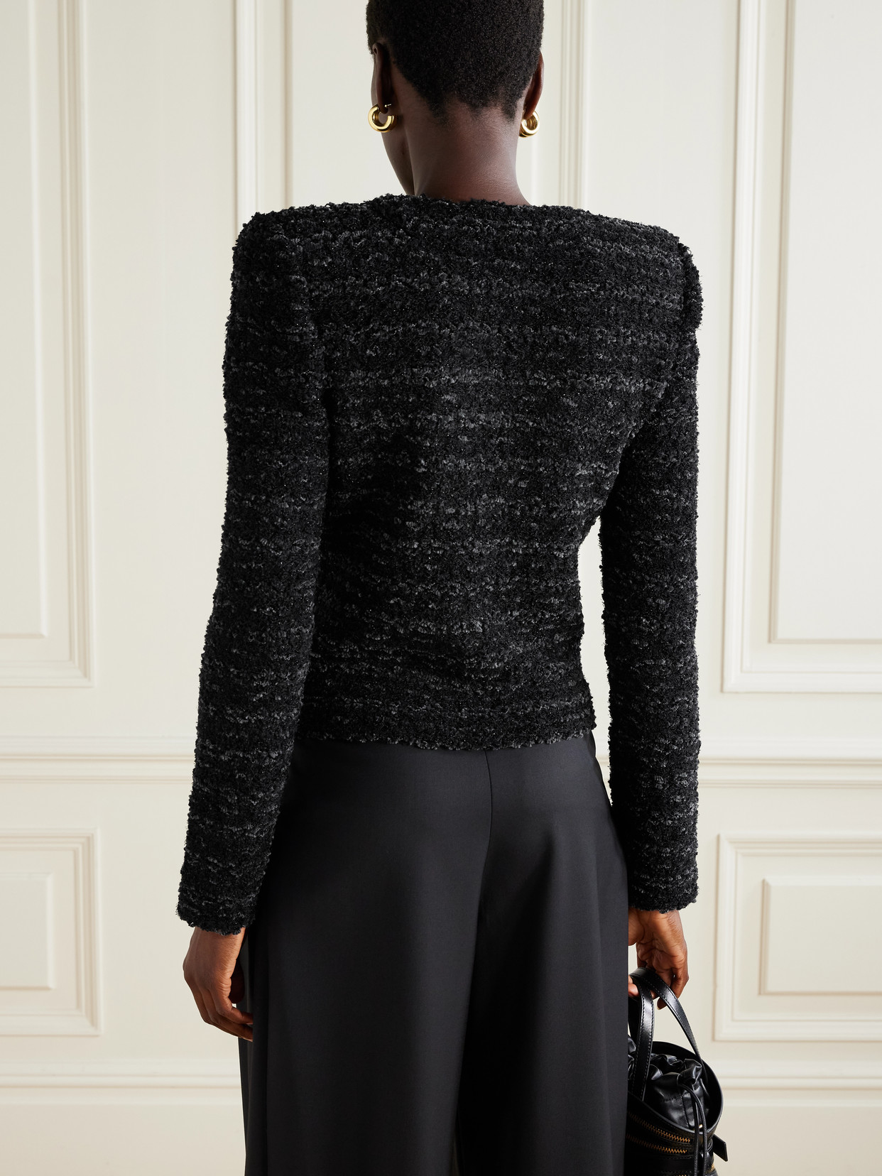 Balmain Buttoned Tweed Jacket In Black