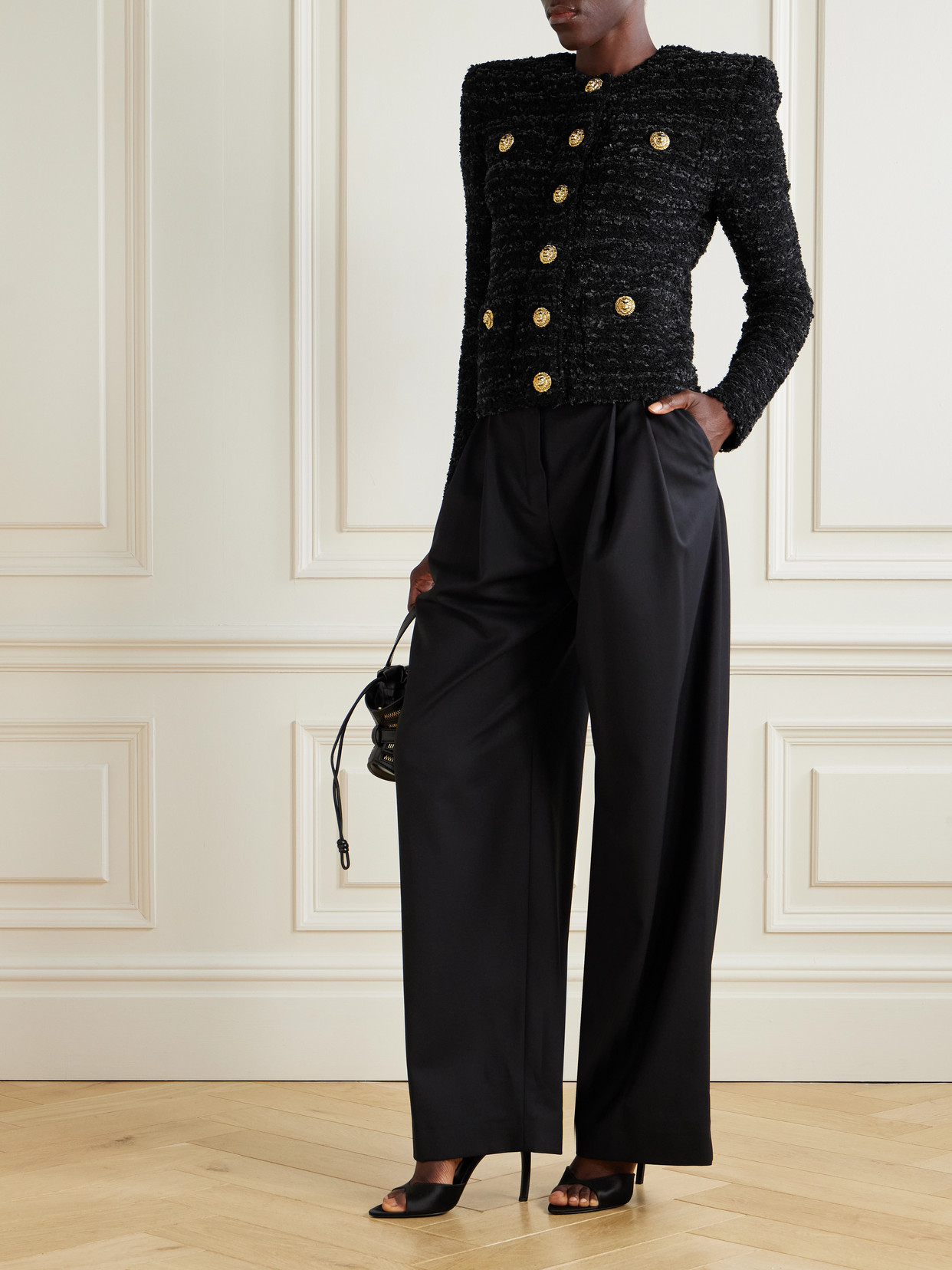 Balmain Buttoned Tweed Jacket In Black