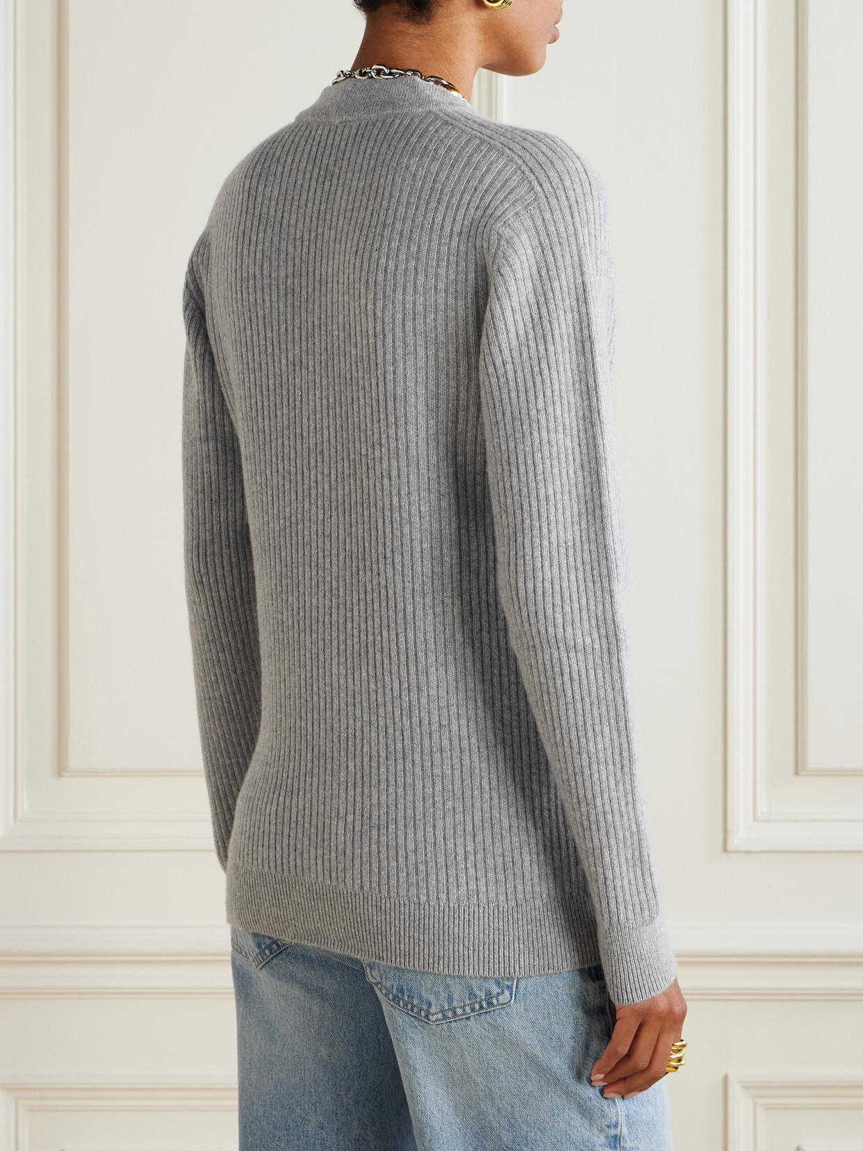 Balmain Ribbed Wool And Cashmere-blend Cardigan In Gray