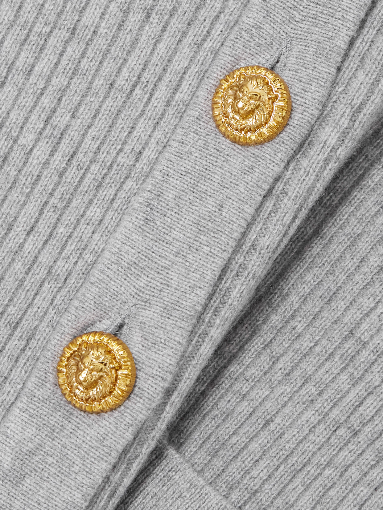 Balmain Ribbed Wool And Cashmere-blend Cardigan In Gray