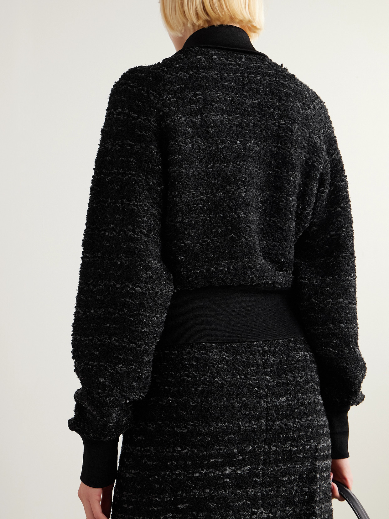 Balmain Tweed Bomber Jacket In Black