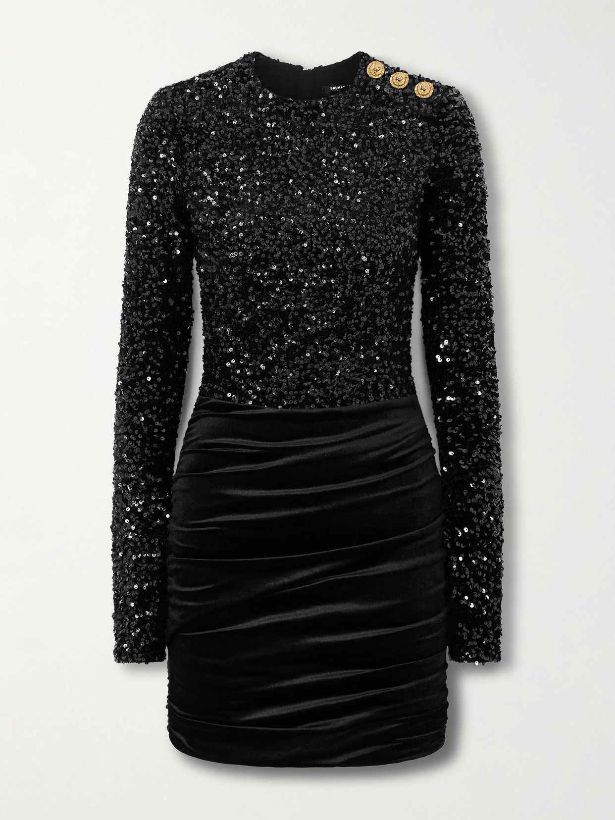 Balmain Sequined Velvet Mini Dress In Black