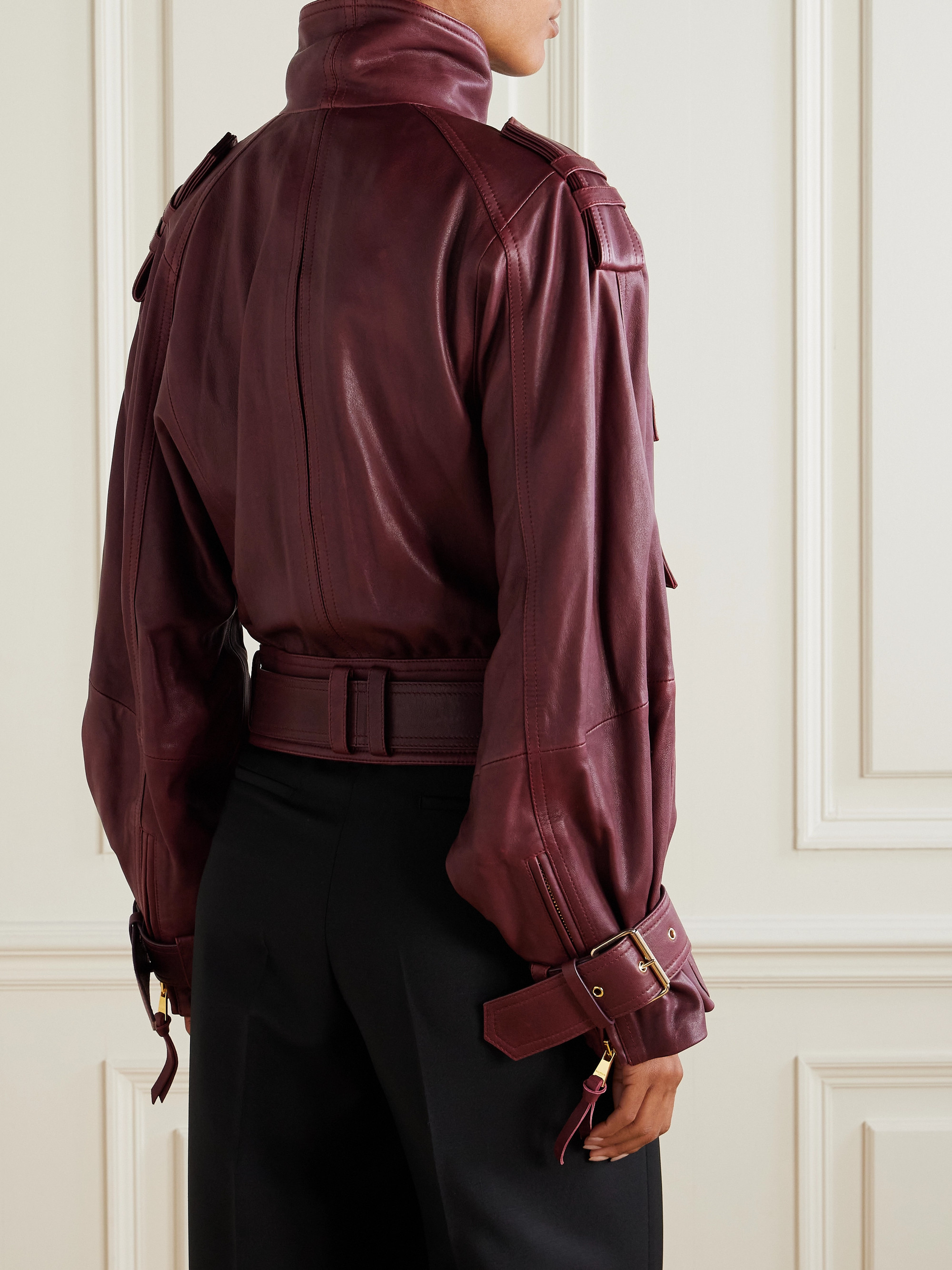 Balmain Belted leather bomber jacket thumbnail