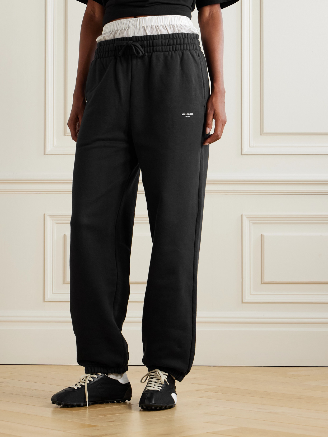 Aimé Leon Dore Cotton-jersey Track Pants In Black